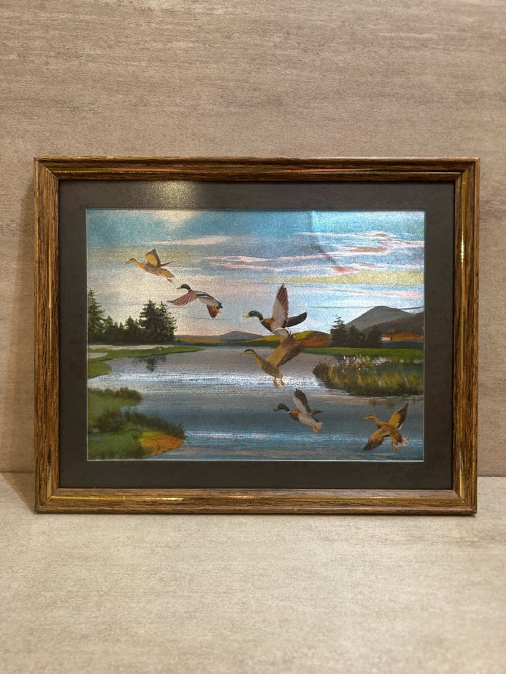 VTG Framed Foil Print Mallards in Flight 10”x8”